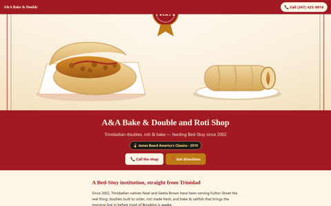 Screenshot of the A&A Bake & Double and Roti Shop demo site