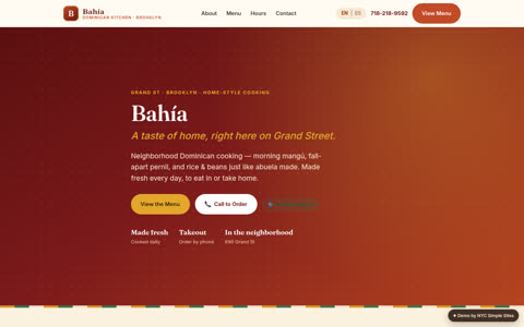 Screenshot of the Bahía demo site