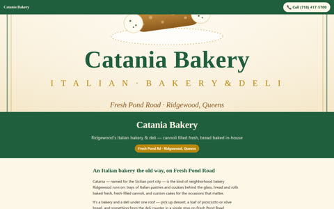Screenshot of the Catania Bakery demo site