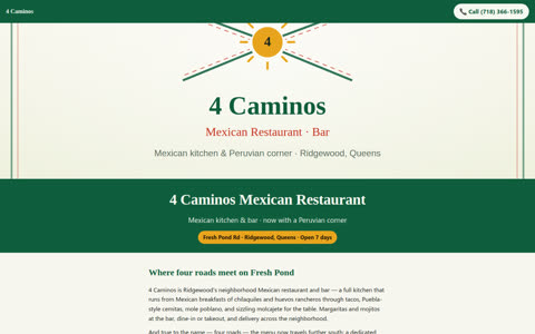 Screenshot of the 4 Caminos Mexican Restaurant demo site