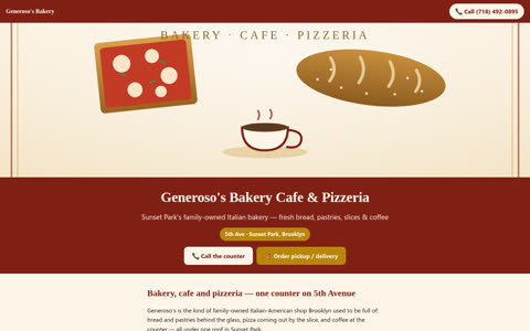Screenshot of the Generoso's Bakery Cafe & Pizzeria demo site