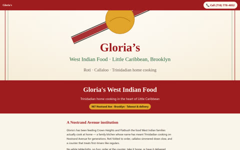Screenshot of the Gloria's West Indian Food demo site