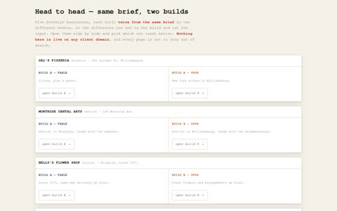 Screenshot of the Head to head demo site