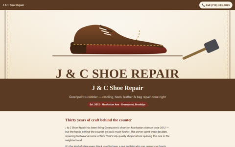 Screenshot of the J & C Shoe Repair demo site