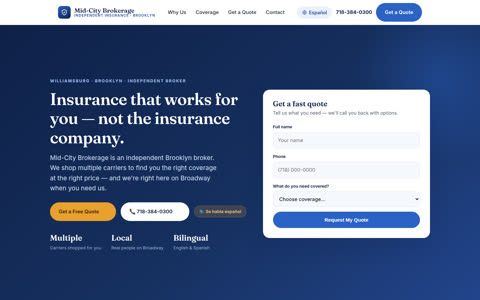 Screenshot of the Mid-City Brokerage demo site