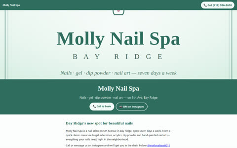 Screenshot of the Molly Nail Spa demo site