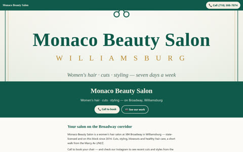 Screenshot of the Monaco Beauty Salon demo site
