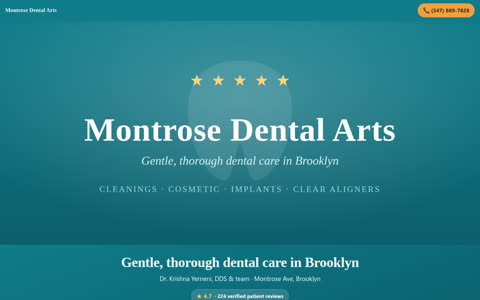 Screenshot of the Montrose Dental Arts demo site