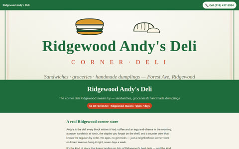 Screenshot of the Ridgewood Andy's Deli demo site