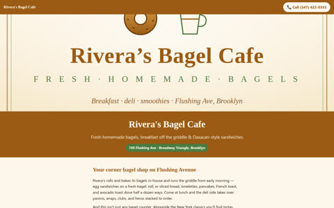 Screenshot of the Rivera's Bagel Cafe demo site