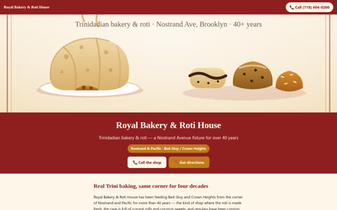 Screenshot of the Royal Bakery & Roti House demo site