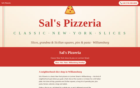 Screenshot of the Sal's Pizzeria demo site