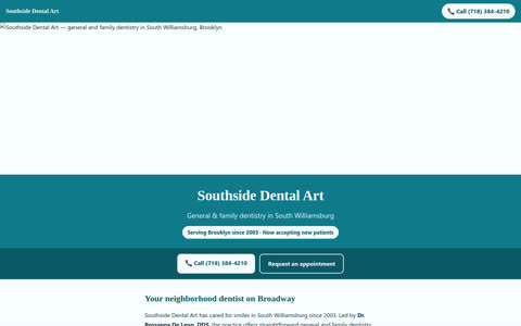 Screenshot of the Southside Dental Art demo site