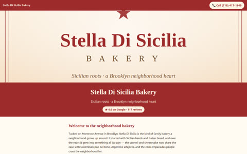 Screenshot of the Stella Di Sicilia Bakery demo site