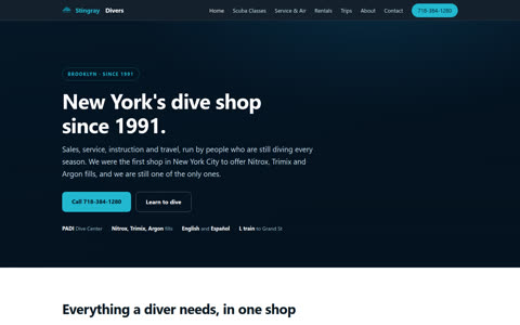 Screenshot of the Scuba Diving Shop in Brooklyn, NYC demo site