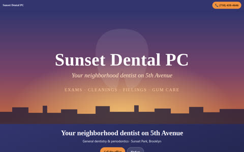 Screenshot of the Sunset Dental PC demo site
