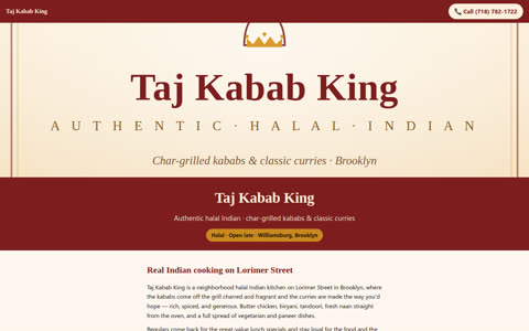Screenshot of the Taj Kabab King demo site