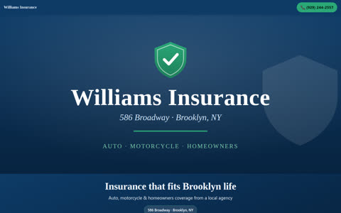 Screenshot of the Williams Insurance demo site